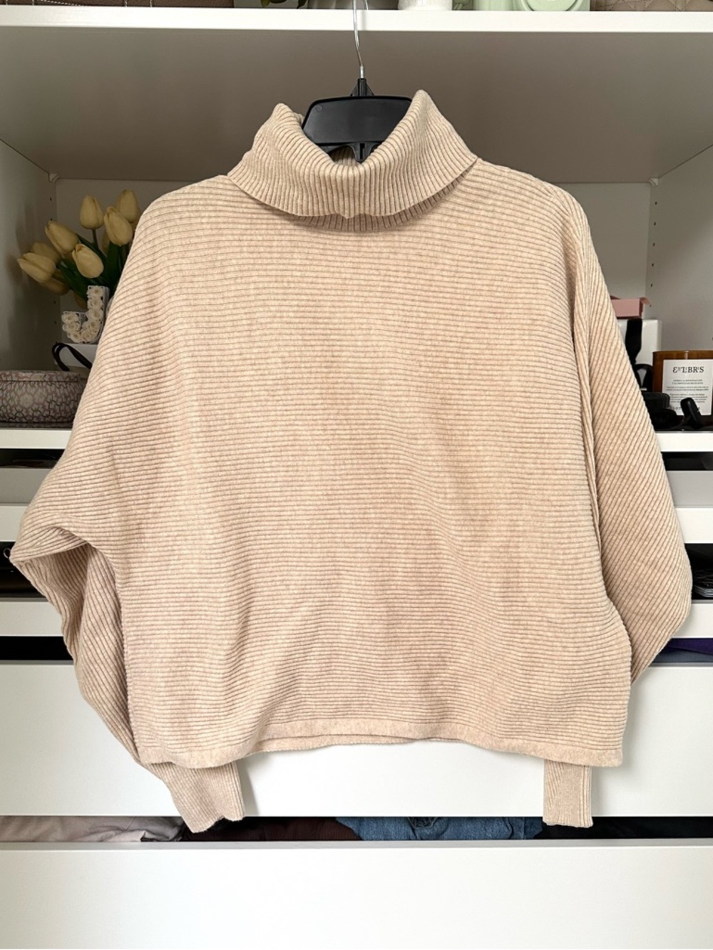 Old Navy Women’s Beige Ribbed Batwing Turtleneck Sweater